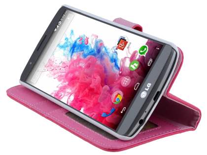 Synthetic Leather Wallet Case with Stand for LG G3 - Pink