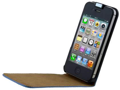 Synthetic Leather Flip Case for iPhone 4S/4 - Blue