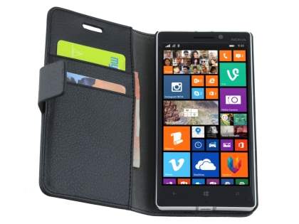 Nokia Lumia 930 Slim Synthetic Leather Wallet Case with Stand - Classic Black