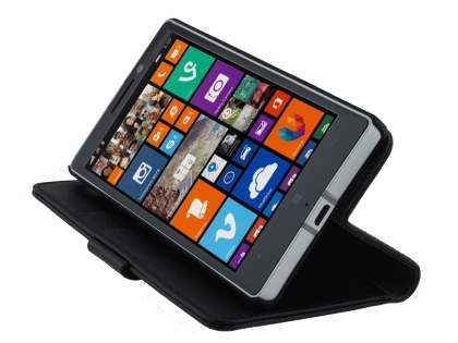 Nokia Lumia 930 Slim Synthetic Leather Wallet Case with Stand - Classic Black