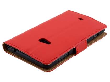 Genuine Leather Wallet Case with Stand for Nokia Lumia 625 - Red