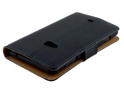 Genuine Leather Wallet Case with Stand for Nokia Lumia 625 - Classic Black