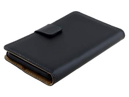 Genuine Leather Wallet Case with Stand for Nokia Lumia 625 - Classic Black