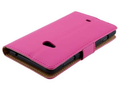 Genuine Leather Wallet Case with Stand for Nokia Lumia 625 - Hot Pink