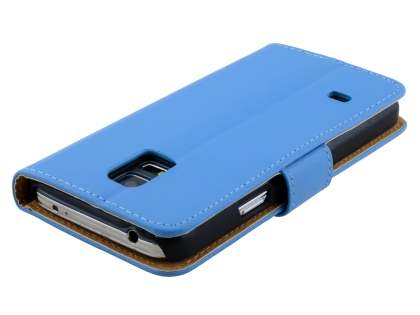 Genuine Leather Wallet Case with Stand for Samsung Galaxy S5 mini - Sky Blue