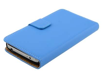 Genuine Leather Wallet Case with Stand for Samsung Galaxy S5 mini - Sky Blue