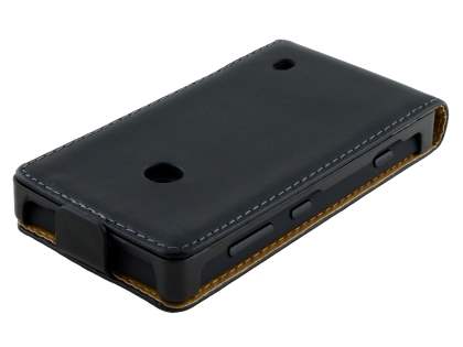 Nokia Lumia 520 Slim Genuine Leather Flip Case - Classic Black