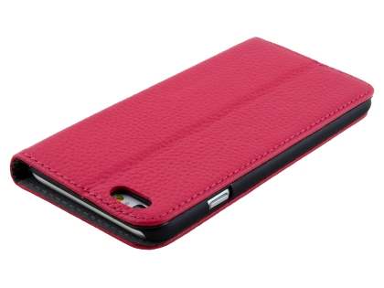 Genuine Textured Leather Wallet Case with Stand for iPhone 6s/6 - Coral Pink