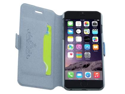 Slim Genuine Leather Portfolio Case with Stand for iPhone 6s Plus/6 Plus - Blue