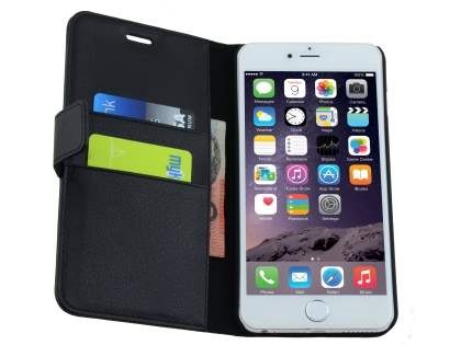 Synthetic Leather Wallet Case with Stand for iPhone 6s Plus/6 Plus - Classic Black