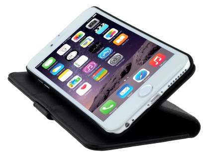 Synthetic Leather Wallet Case with Stand for iPhone 6s Plus/6 Plus - Classic Black