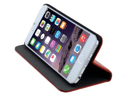 Genuine Textured Leather Wallet Case with Stand for iPhone 6s/6 - Red
