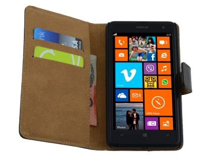 Genuine Leather Wallet Case with Stand for Nokia Lumia 625 - Classic Black
