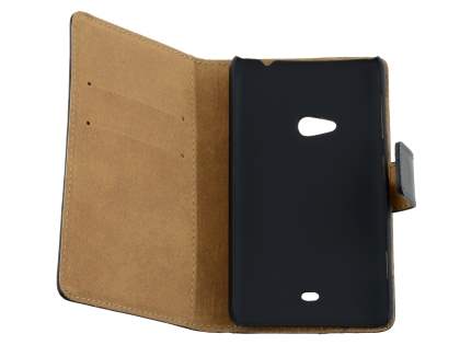 Genuine Leather Wallet Case with Stand for Nokia Lumia 625 - Classic Black