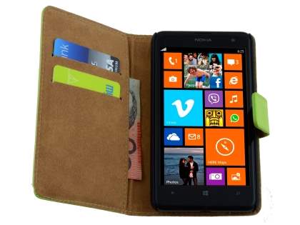 Genuine Leather Wallet Case with Stand for Nokia Lumia 625 - Green