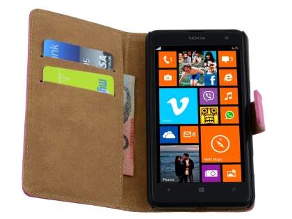 Genuine Leather Wallet Case with Stand for Nokia Lumia 625 - Hot Pink