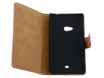 Genuine Leather Wallet Case with Stand for Nokia Lumia 625 - Hot Pink