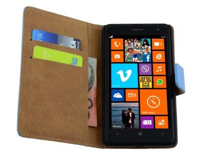 Genuine Leather Wallet Case with Stand for Nokia Lumia 625 - Sky Blue