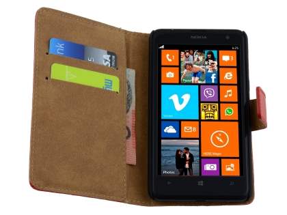 Genuine Leather Wallet Case with Stand for Nokia Lumia 625 - Red