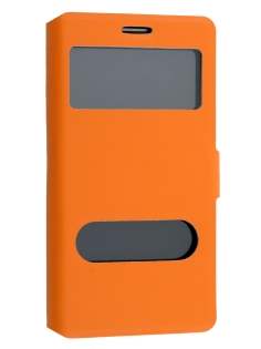 Slim Genuine Leather Portfolio Case for Samsung Galaxy Note 4 - Orange