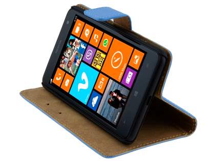 Genuine Leather Wallet Case with Stand for Nokia Lumia 625 - Sky Blue
