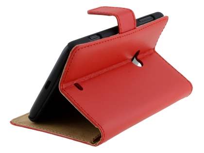 Genuine Leather Wallet Case with Stand for Nokia Lumia 625 - Red