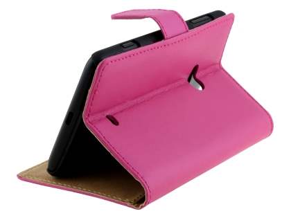 Genuine Leather Wallet Case with Stand for Nokia Lumia 625 - Hot Pink
