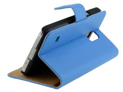 Genuine Leather Wallet Case with Stand for Samsung Galaxy S5 mini - Sky Blue