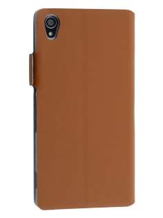 Slim Genuine Leather Portfolio Case for Sony Xperia Z3 - Brown Leather Wallet Case
