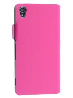 Slim Genuine Leather Portfolio Case for Sony Xperia Z3 - Pink Leather Wallet Case