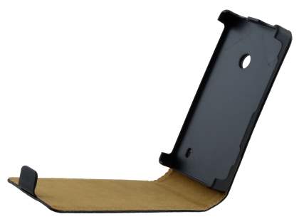 Nokia Lumia 520 Slim Genuine Leather Flip Case - Classic Black