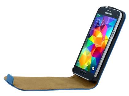Samsung Galaxy S5 mini Slim Genuine Leather Flip Case - Sky Blue