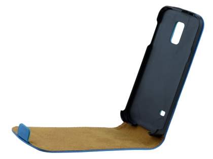 Samsung Galaxy S5 mini Slim Genuine Leather Flip Case - Sky Blue