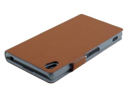 Slim Genuine Leather Portfolio Case for Sony Xperia Z3 - Brown