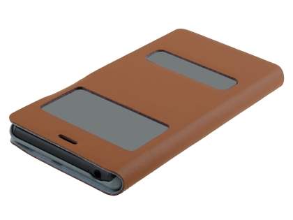 Slim Genuine Leather Portfolio Case for Sony Xperia Z3 - Brown