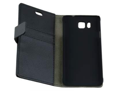 Synthetic Leather Wallet Case with Stand for Samsung Galaxy Alpha - Classic Black