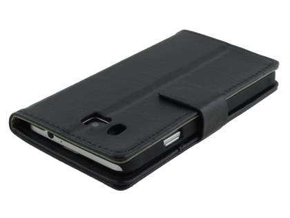 Synthetic Leather Wallet Case with Stand for Samsung Galaxy Alpha - Classic Black