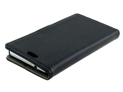 Synthetic Leather Wallet Case with Stand for Samsung Galaxy Alpha - Classic Black