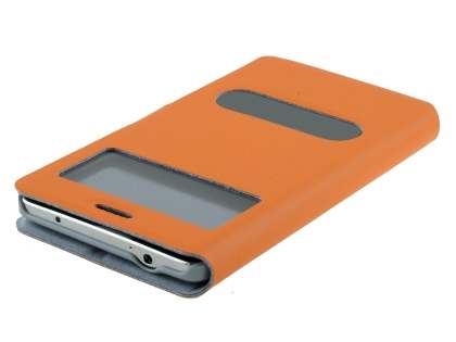 Slim Genuine Leather Portfolio Case for Samsung Galaxy Note 4 - Orange