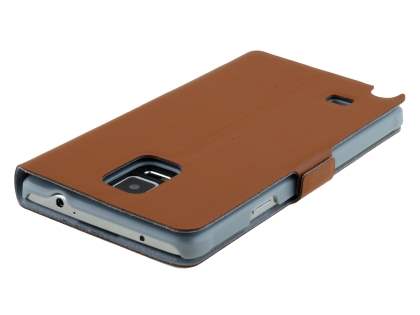 Slim Genuine Leather Portfolio Case for Samsung Galaxy Note 4 - Brown