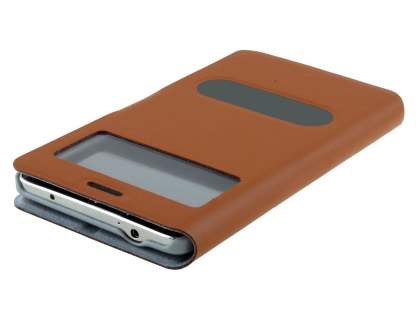 Slim Genuine Leather Portfolio Case for Samsung Galaxy Note 4 - Brown