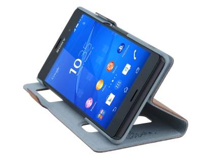 Slim Genuine Leather Portfolio Case for Sony Xperia Z3 - Brown