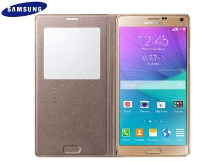 Genuine Samsung Galaxy Note 4 S-View Premium Cover Case - Gold