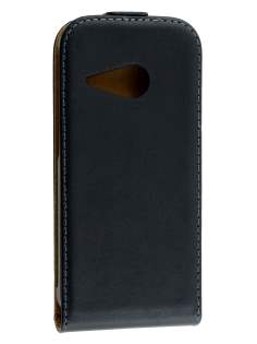 Slim Genuine Leather Flip Case for HTC One mini 2 - Classic Black Leather Flip Case