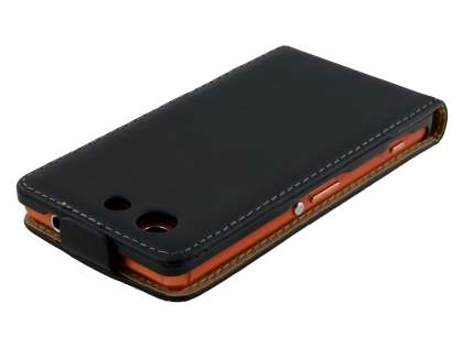Sony Xperia Z3 Compact Slim Genuine Leather Flip Case - Classic Black