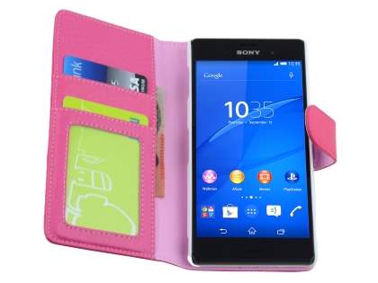Synthetic Leather Wallet Case with Stand for Sony Xperia Z3 - Pink