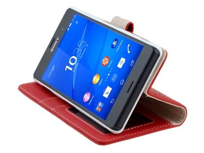 Synthetic Leather Wallet Case with Stand for Sony Xperia Z3 - Red