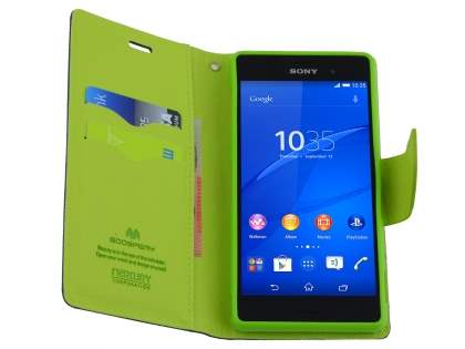 Mercury Goospery Colour Fancy Diary Case with Stand for Sony Xperia Z3 - Navy/Lime