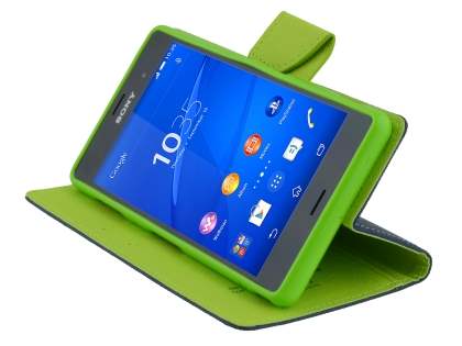 Mercury Goospery Colour Fancy Diary Case with Stand for Sony Xperia Z3 - Navy/Lime