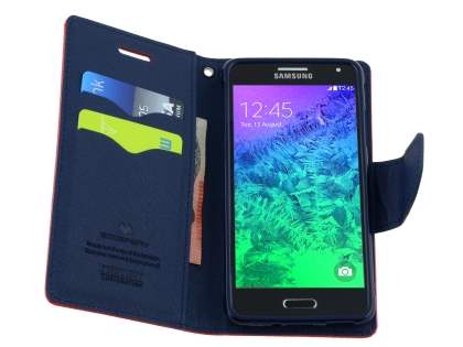Mercury Goospery Colour Fancy Diary Case with Stand for Samsung Galaxy Alpha - Red/Navy